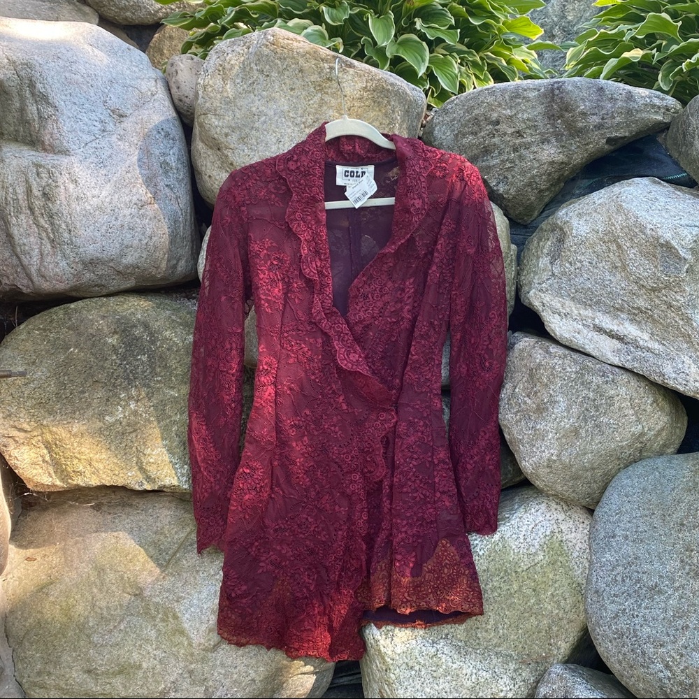 Stone cold fox long sleeve maroon wrap dress - Picture 2 of 5